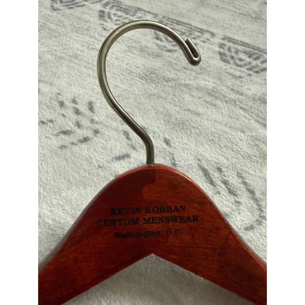 Lot of 2 Vintage Wooden Suit Hangers Kevin Korban Custom Menswear Washington‎ DC